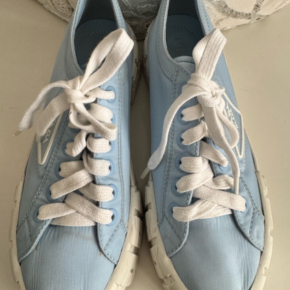 Prada Blue Nylon Platform Sneakers with White Lug Soles - Picture 4 of 4